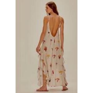 Agua de Coco Cream Ruffle Open Back Maxi Dress Small